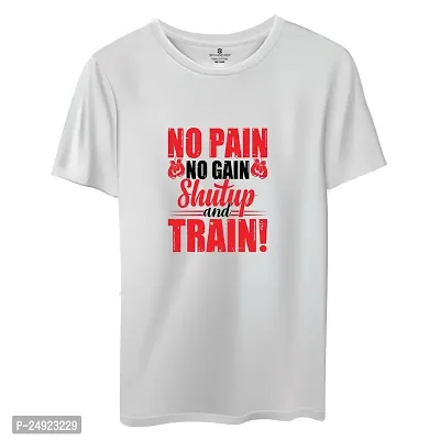 SPANDEXER Mens Cotton No Pain No Gain Printed Round Neck T-Shirt-thumb0