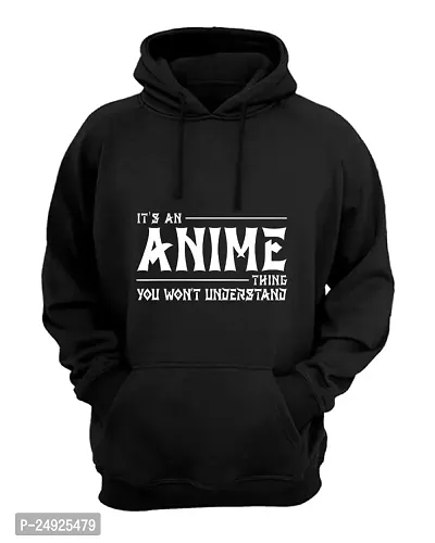 SPANDEXER Cotton Hooded Neck Anime Printed Hoodie (Small) Black-thumb0