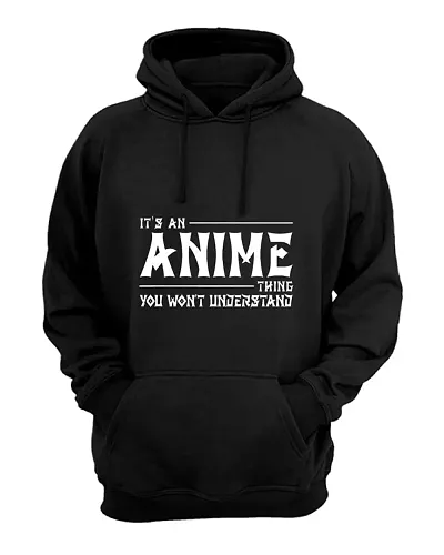 SPANDEXER Cotton Hooded Neck Anime Printed Hoodie (Small) Black
