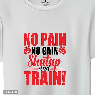 SPANDEXER Mens Cotton No Pain No Gain Printed Round Neck T-Shirt-thumb2