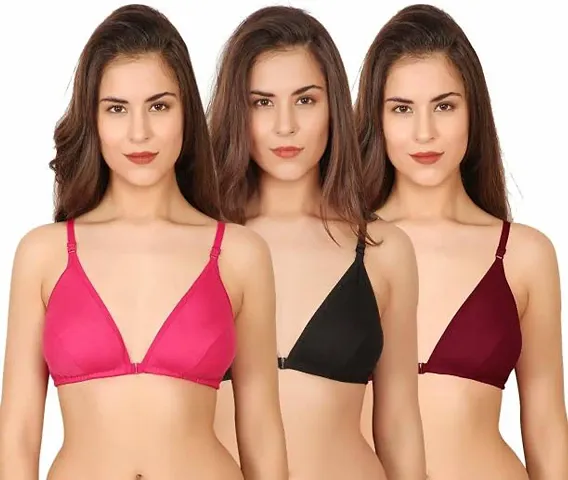 Looking Style L.K.S Front Open Women Push-up Wirefree Regular Bra Blend Solid (Maroon)(Black)(Pink)