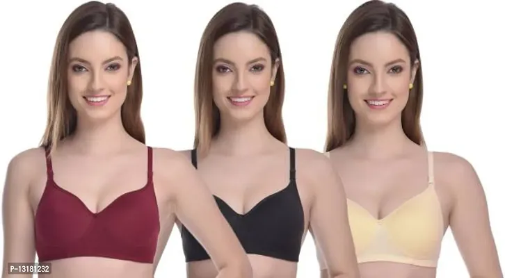 Stylish Cotton Solid Bras For Women Pack Of 3