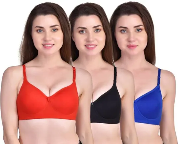 Fashion in the box Hosiery Women Girls Everyday Heavily Padded Bra Pack of 3 (Beige, Red, Black)