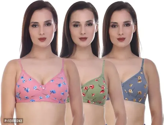 Stylish Cotton Printed Bras For Women Pack Of 3-thumb0