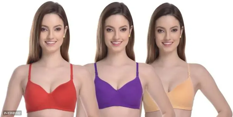 Stylish Cotton Solid Bras For Women Pack Of 3