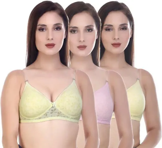 Apurwa Fashion Women Full Coverage Lightly Padded Bra (Purple, Light Green, Orange)