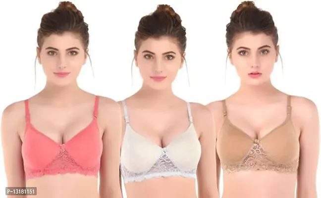 Stylish Cotton Solid Bras For Women Pack Of 3-thumb0