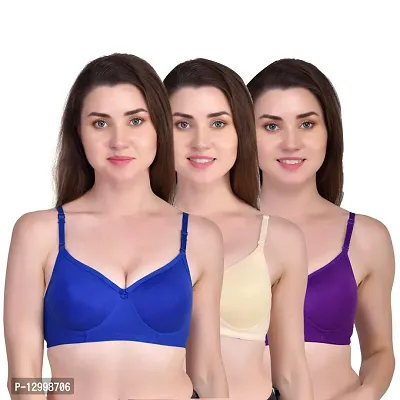 ESOROUCHA Women's Cotton Lightly-Padded Bras (Pack of 3) (B, Blue, Skin, Purple, 40)