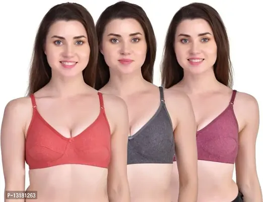 Stylish Cotton Solid Bras For Women Pack Of 3-thumb0