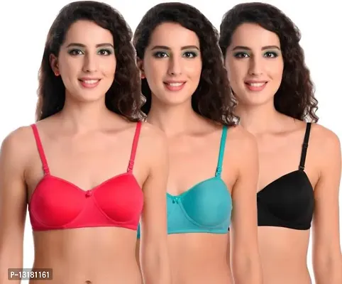 Stylish Cotton Solid Bras For Women Pack Of 3