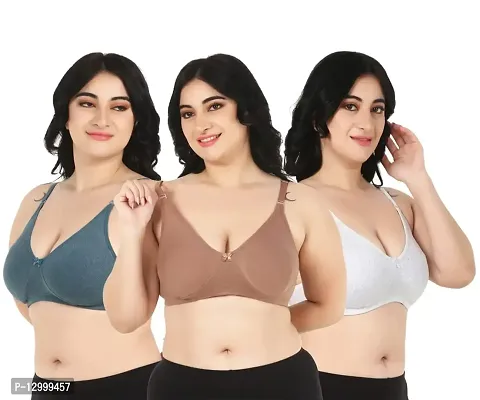 ESOROUCHA Everyday T-Shirt Push-Up Bra for Women Non Padded, Wirefree, Full Coverage, Heavy Breast Bra (Multicolored Pack of 3,Size 36C)