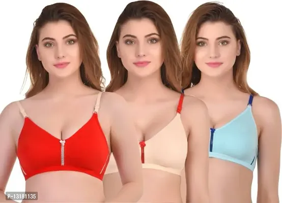 Stylish Cotton Solid Bras For Women Pack Of 3-thumb0