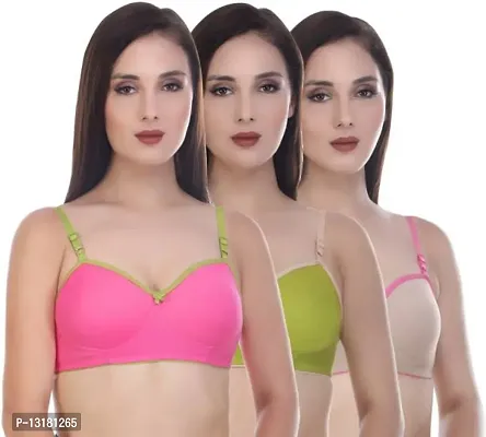 Stylish Cotton Solid Bras For Women Pack Of 3-thumb0