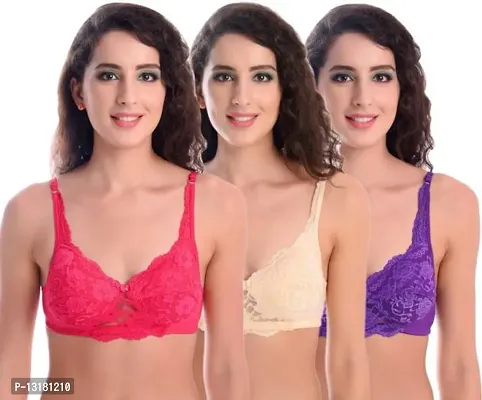 Stylish Cotton Lace Bras For Women Pack Of 3-thumb0