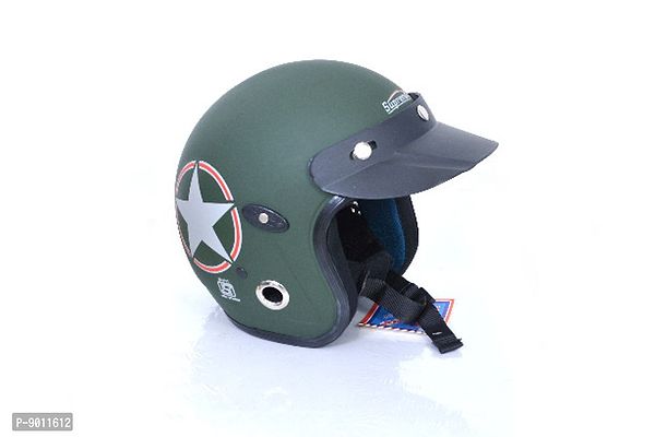 4U SUPREME BRANDED UNBREAKBLE OPEN FACE HELMET WITHOUT VISOR(Military Green)-thumb0
