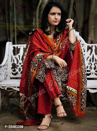 Classic Cotton Printed Kurta, Bottom and Dupatta Set for Women-thumb4