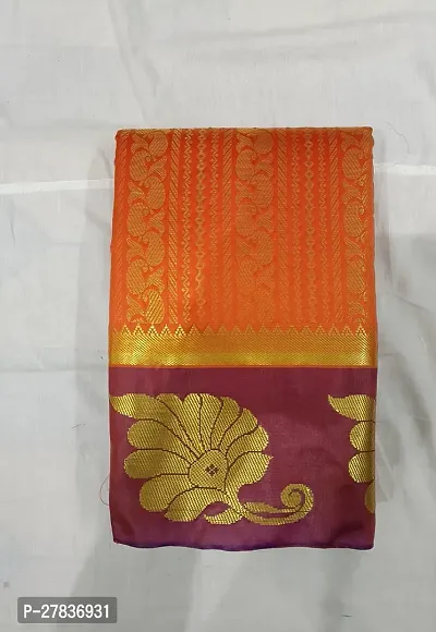 Stylish Art Silk Orange Printed Saree with Blouse piece