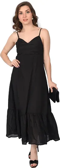 Stylish Black Chiffon Solid Fit And Flare Dress For Women-thumb4