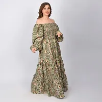 Stylish Green Cotton Printed Fit And Flare Dress For Women-thumb4