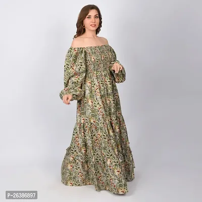 Stylish Green Cotton Printed Fit And Flare Dress For Women-thumb5