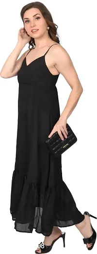 Stylish Black Chiffon Solid Dresses For Women-thumb4