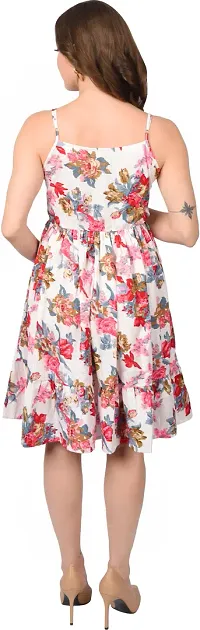 Stylish Pink Cotton Blend Printed Fit And Flare Dress For Women-thumb1