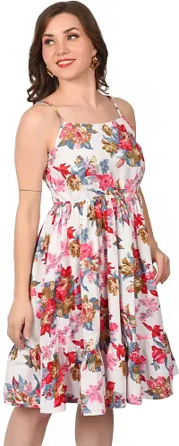 Stylish Pink Cotton Blend Printed Fit And Flare Dress For Women-thumb2