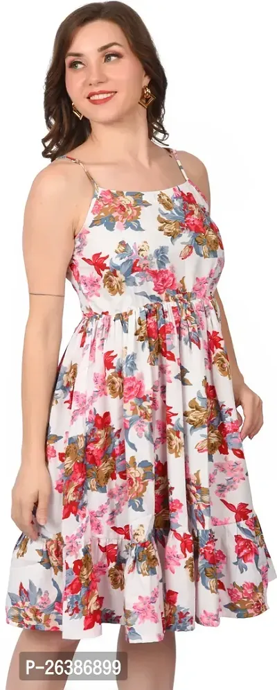 Stylish Pink Cotton Blend Printed Fit And Flare Dress For Women-thumb3