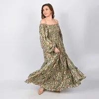 Stylish Green Cotton Printed Fit And Flare Dress For Women-thumb2