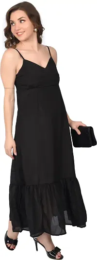 Stylish Black Chiffon Solid Dresses For Women-thumb2