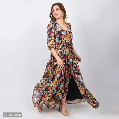 Stylish Multicoloured Georgette Printed Fit And Flare Dress For Women-thumb0