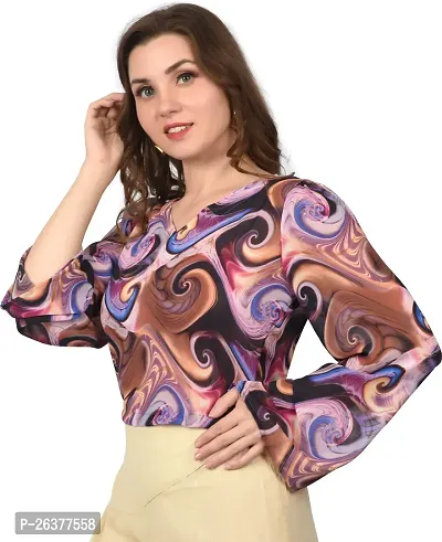 Elegant Multicoloured Crepe Printed Top For Women-thumb0