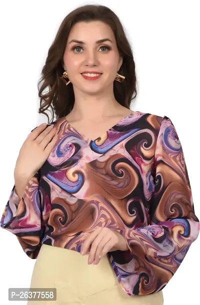 Elegant Multicoloured Crepe Printed Top For Women-thumb3