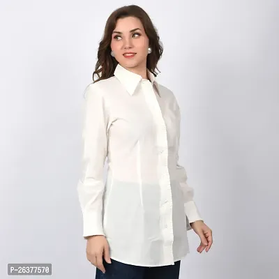 Elegant White Polycotton Solid Shirt For Women