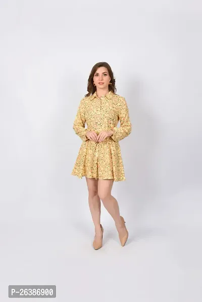 Stylish Yellow Cotton Printed Fit And Flare Dress For Women