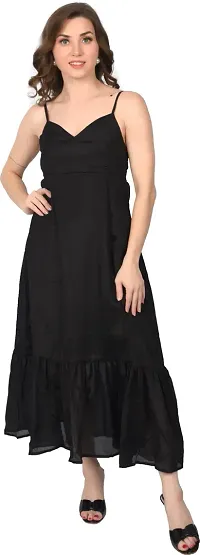 Stylish Black Chiffon Solid Fit And Flare Dress For Women-thumb0