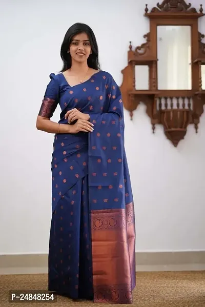 Stylish Banarsi soft silk Saree with Blouse piece For Women-thumb0