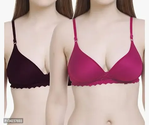 Stylish Multicoloured Cotton Blend Solid Bras For Women Pack Of 2-thumb0