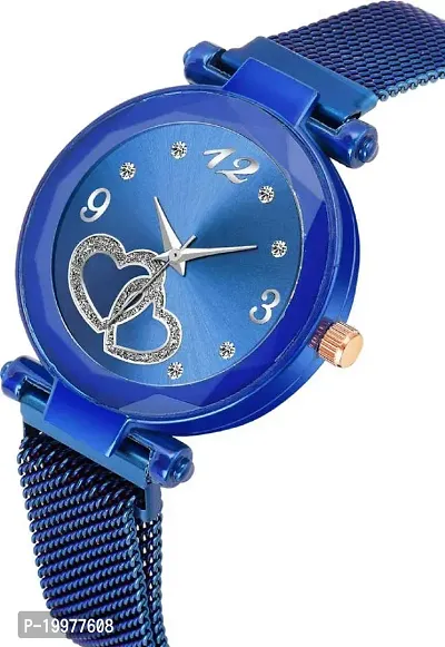 KIARVI GALLERY Branded Heart Dial Magnet Strap Analog Watch for Girls or Women and 2 Present Gift Bracelet Combo for Girls and Women(Combo of 3) (Blue)-thumb2