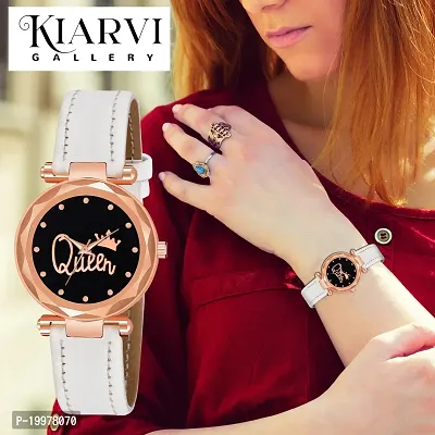 KIARVI GALLERY Analogue Queen Dial Leather Belt Watch for Girl's and Women's (White)-thumb5