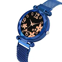 KIARVI GALLERY Analogue Black Flower Dial Designer Magnetic Strap Women's and Girl's Watch (Blue)-thumb1