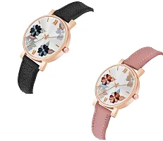 KIARVI GALLERY Analogue Flowered Dial Unique Designer Leather Strap Women's and Girl's Watch (Peach-Black)-thumb1