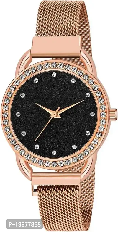 KIARVI GALLERY Clausal 12 Diamond Designer Rose Gold Magnet Strap Analog Watch for Girl's and Women-thumb0