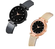 KIARVI GALLERY Clausal Analog 12 DM Dial Pack of 2 Combo PU Belt Analog Watches for Girls and Women (Pack of 2) (Black-Gold-12DM)-thumb1