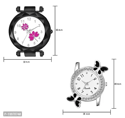 KIARVI GALLERY Analogue Flower Dial Magnetic and White Dial Butterfly Pu Strap Combo Girl's and Women's Watch (Black-Pink-Black)-thumb3