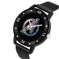 KIARVI GALLERY Analogue Black Avenger Print Dial Magnetic Metal Strap Boys and Men's Watches (Black)-thumb1