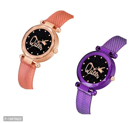 KIARVI GALLERTY Analogue Queen Dial Rose Gold and Purple Combo PU Strap Analog Watch for Girls and Women (Pack of 2)-thumb2