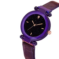 Kiarvi Gallery Black dial and 4 figer with Gold and Purple Magnetic Buckle Starry Belt Analog Watch Quartz Watch for Women-thumb2