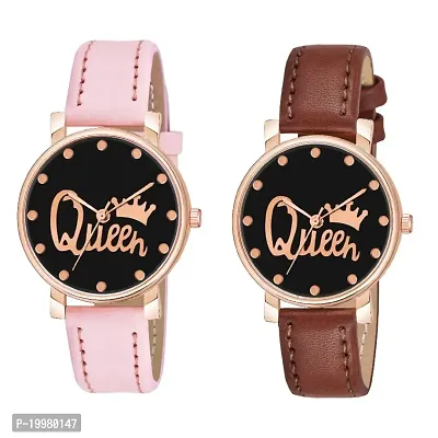 KIARVI GALLERY Analogue Queen Designer Dial Leather Strap Combo Watch for Girls and Women(Blue-Brown) (Pink-Brown)