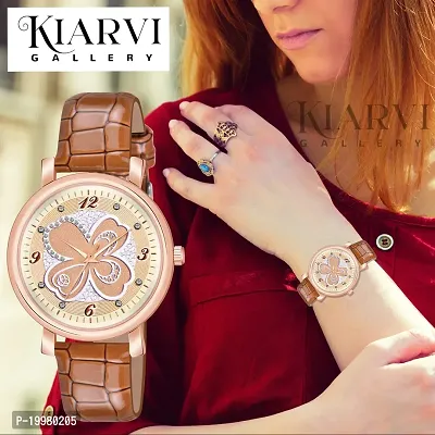 KIARVI GALLERY Multicolor FlowerDesigner Dial Stylish Premium Leather Strap Watch for Girls and Women(Green) (Brown)-thumb5